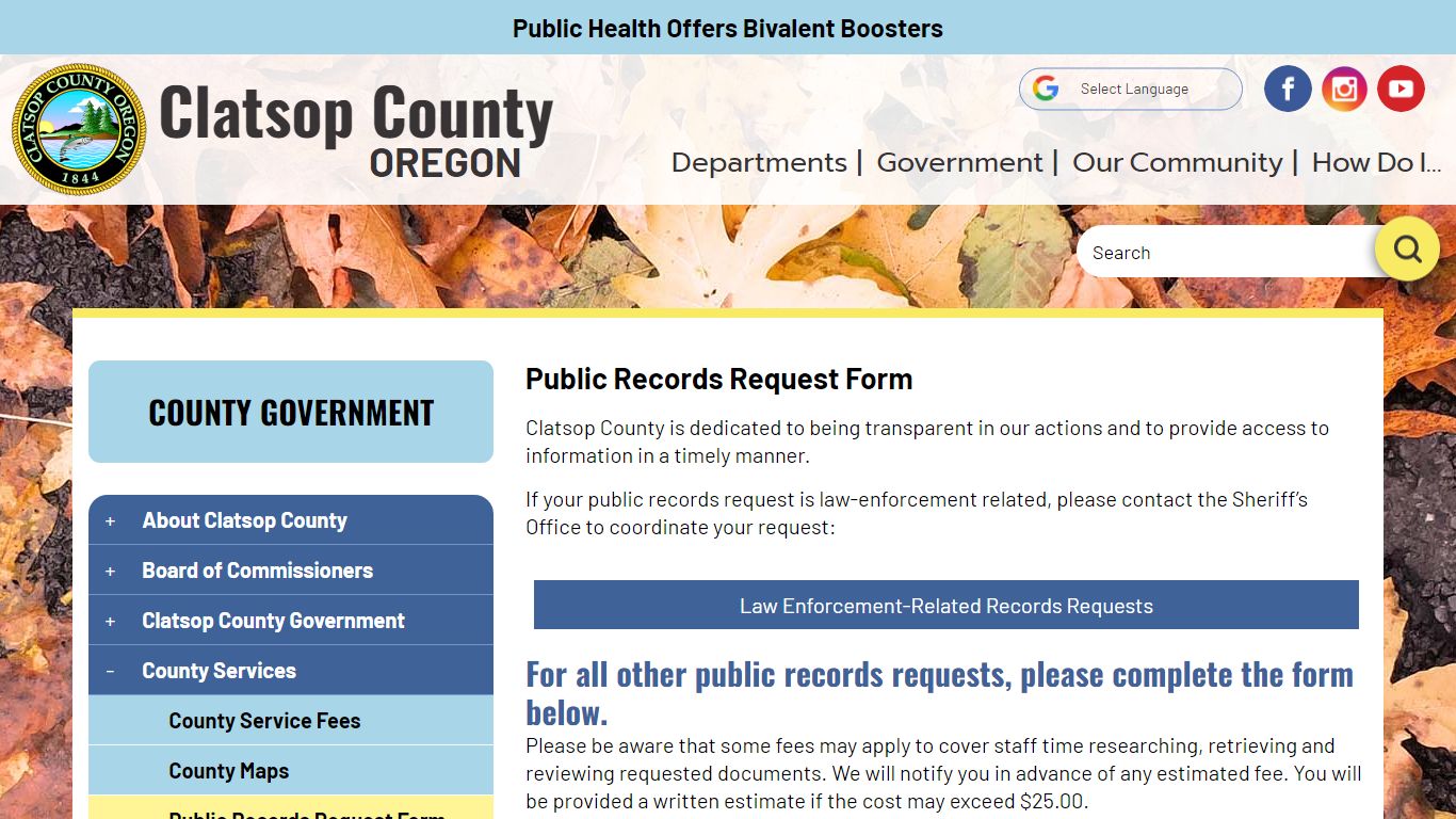 Public Records Request Form | Clatsop County Oregon