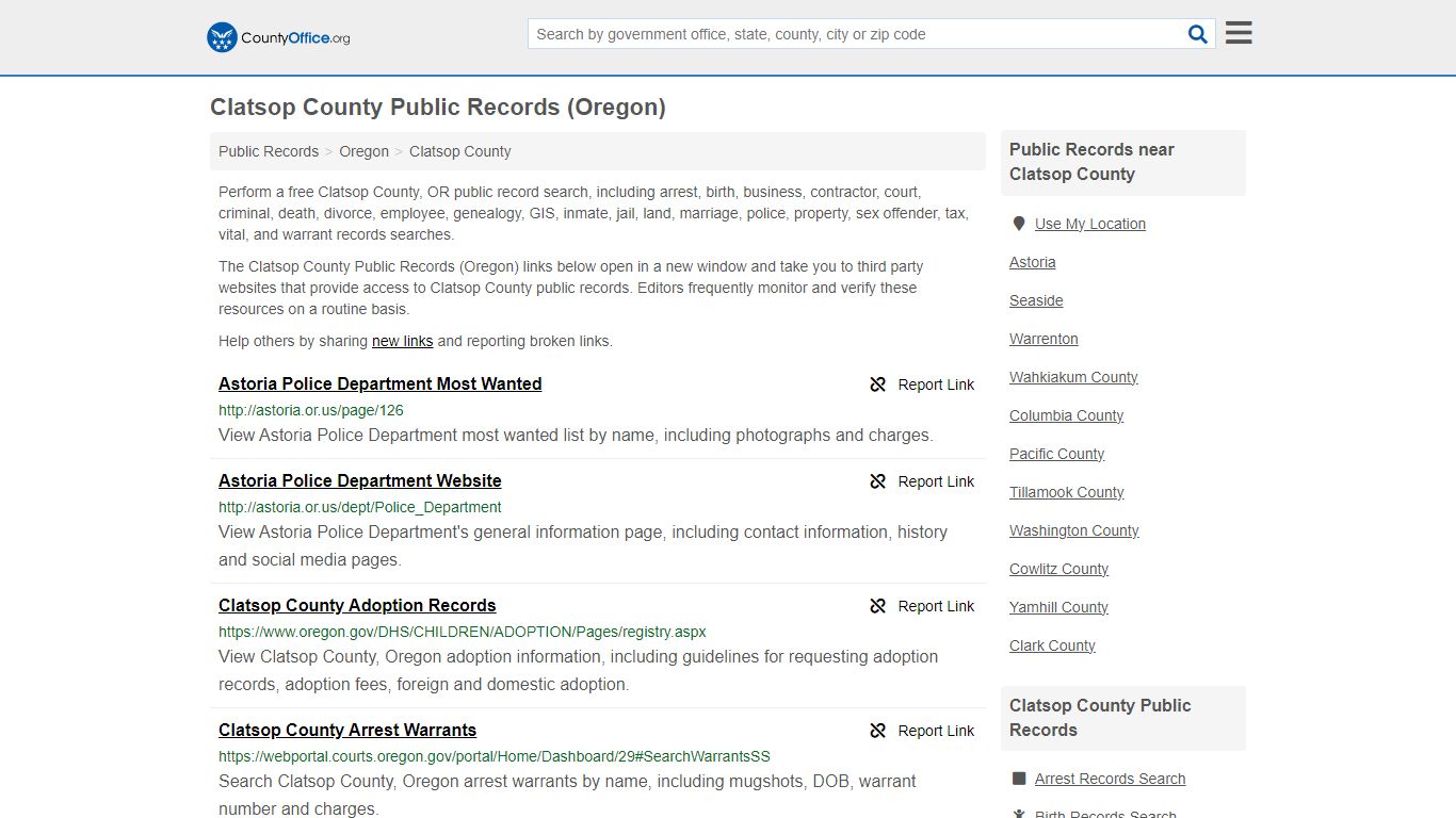 Public Records - Clatsop County, OR (Business, Criminal, GIS, Property ...