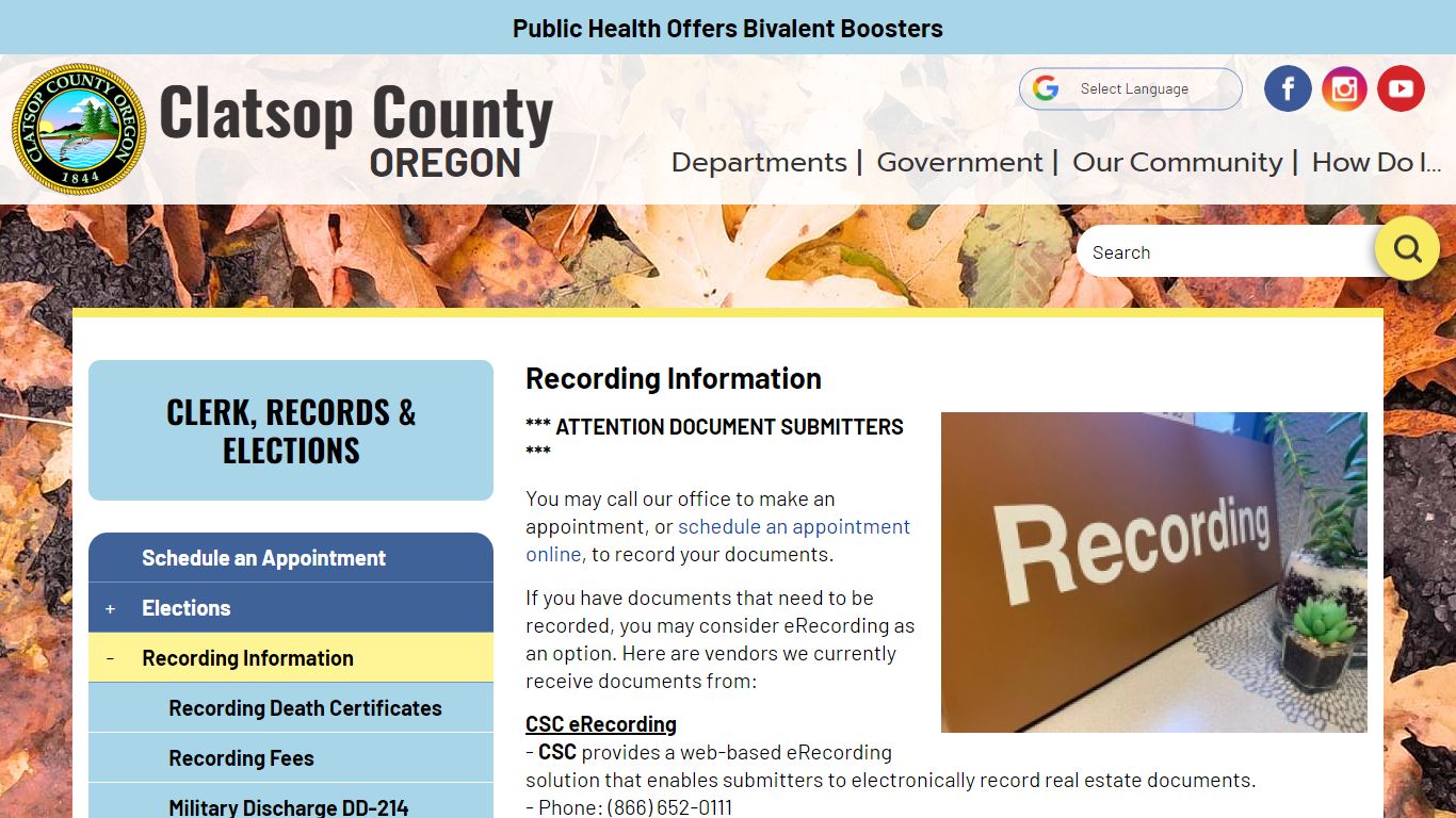Recording Information | Clatsop County Oregon